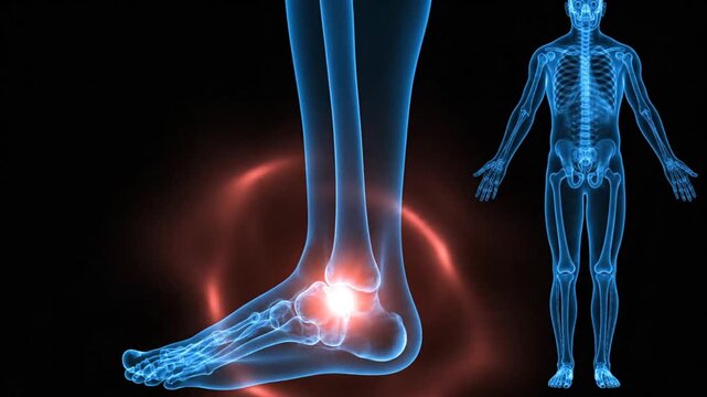 Visual exploration of foot biomechanics highlighting joint pain and skeletal structure intensity