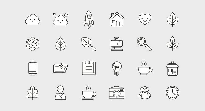 Various icons including objects and symbols are displayed on a screen