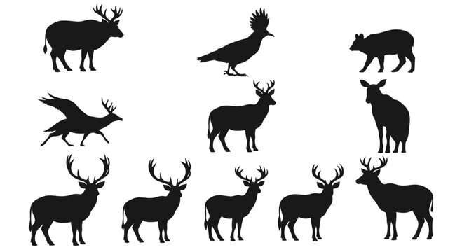 Set of Deer and Wildlife Silhouettes