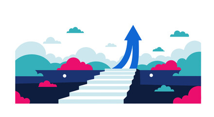 Obraz premium Aspirational path with upward arrow illustrating business growth and success.
