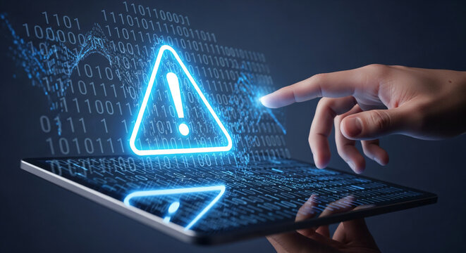 Cyber Security Data Error Alert Hand Touching Tablet
