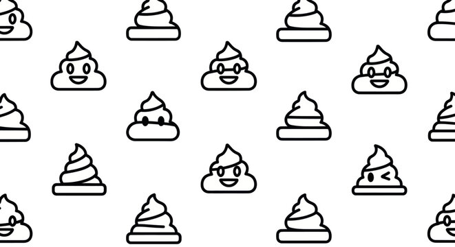 Cute poop emoji pattern with various facial expressions
