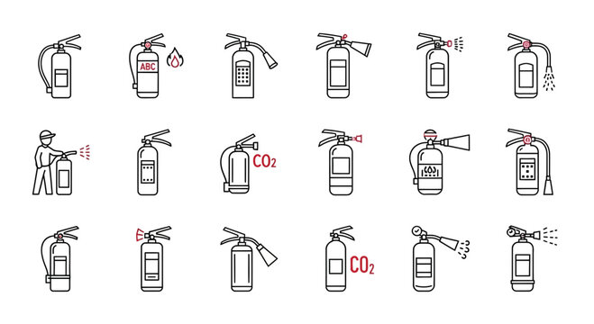 Fire Extinguisher Icons Set for Safety and Emergency Equipment