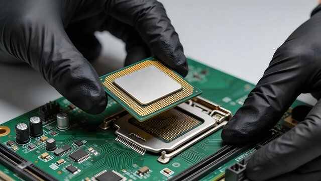 Person installing CPU on motherboard