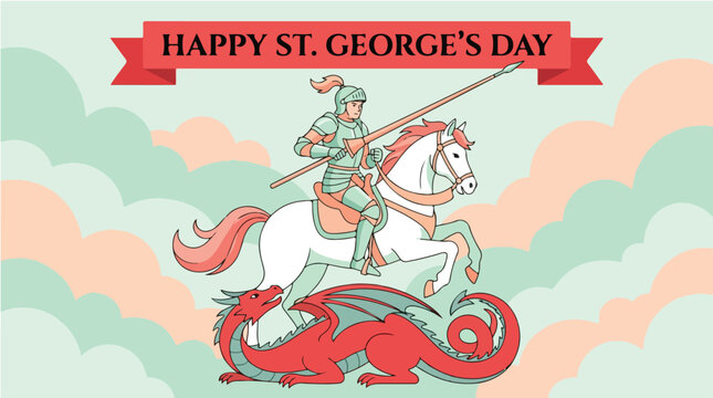St. George's Day celebration with knight on horseback slaying dragon