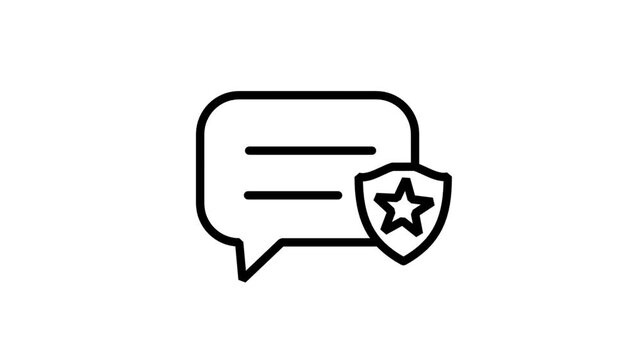 Encrypted Message Motion icon. Animated icon of a speech bubble with a star shield, representing encrypted chat, premium support, and high-level communication security.