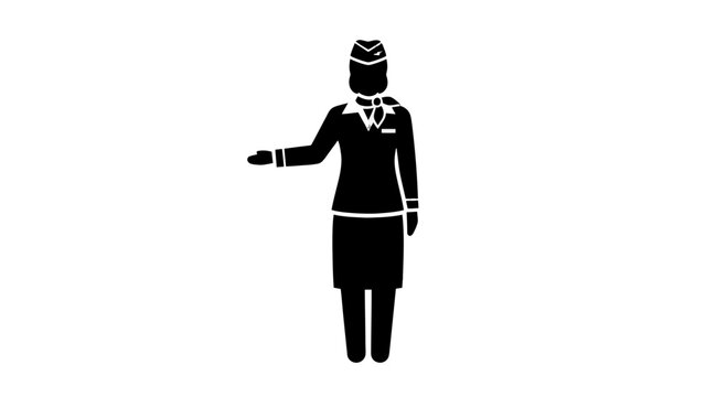 Flight Attendant Silhouette Standing and Pointing.