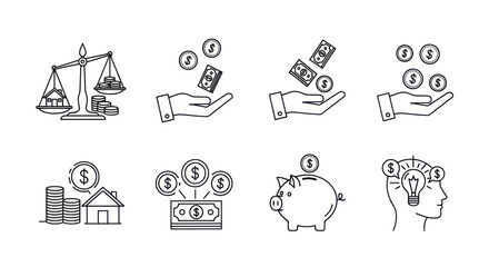 Fototapeta premium Financial icons representing investment, savings, and planning.