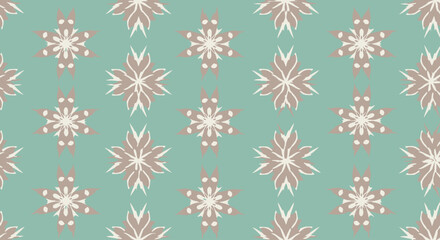 Seamless floral pattern with abstract geometric elements in muted colors. © mbendo
