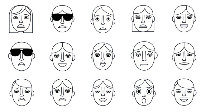 Set of cartoon faces showing various emotions.