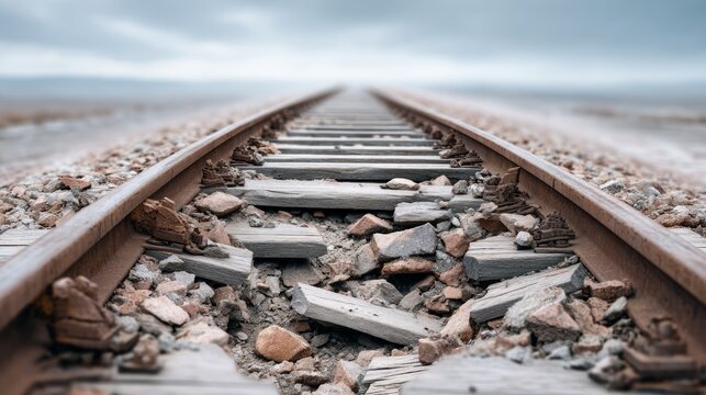 Twisted and Warped Railroad Tracks Damaged by Extreme Heat Conditions