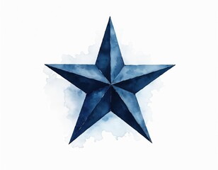 Fototapeta premium Dark blue five pointed star painted in watercolor style. Isolated on white background with subtle indigo wash. Graphic element for design, decorative symbol, artistic emblem. Abstract geometric
