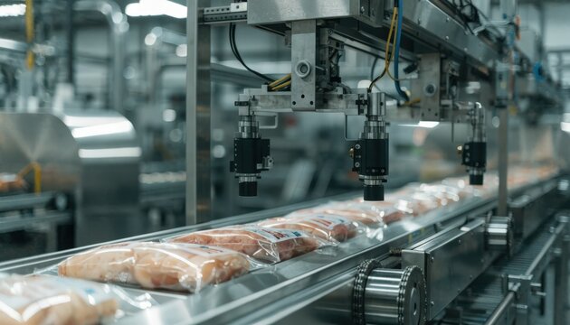 Medium shot capturing an endofline automated vision inspection station analyzing print defects on packaged goods ensuring quality before shipping.