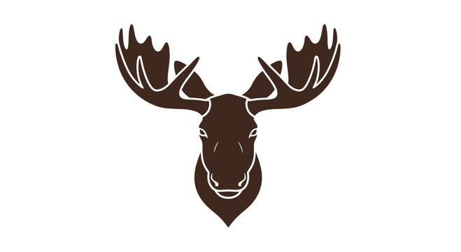 Moose Head Silhouette with Antlers Illustration.