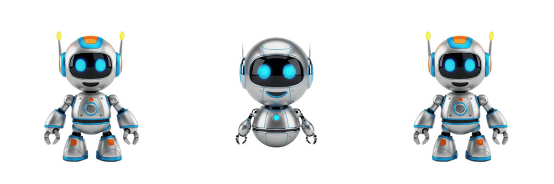 Cute Silver Robot PNG - Friendly AI Android Character for Tech Design