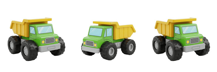 Obraz premium Yellow Toy Dump Truck PNG - Plastic Construction Vehicle for Kids Play