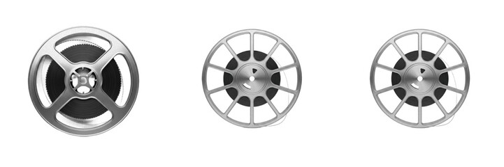 Fototapeta premium Set of Vintage Metal Cinema Film Reels Isolated on White Background