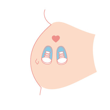 Pregnant Belly with Two Baby Shoes and Heart Icon - Twin Pregnancy