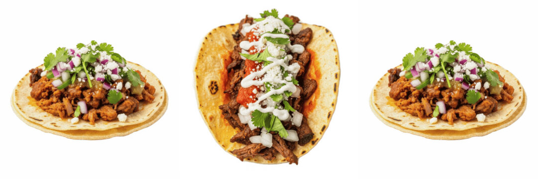 Mexican Tacos Set: Traditional Beef Carne Asada Street Tacos with Cilantro and Onion Toppings Collection