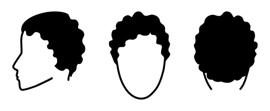 Finger waves marcelling hairstyle silhouette front profile back view, sculpted wave hair shape vintage structure simple outline for icon, avatar, logo, minimal beauty, fashion graphic