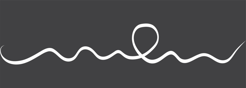 Abstract tangled cable squiggle forming loose ball of lines in dark grey background. Thin black thread loops and overlaps for dynamic chaos accent, logo background or tech themed decoration.