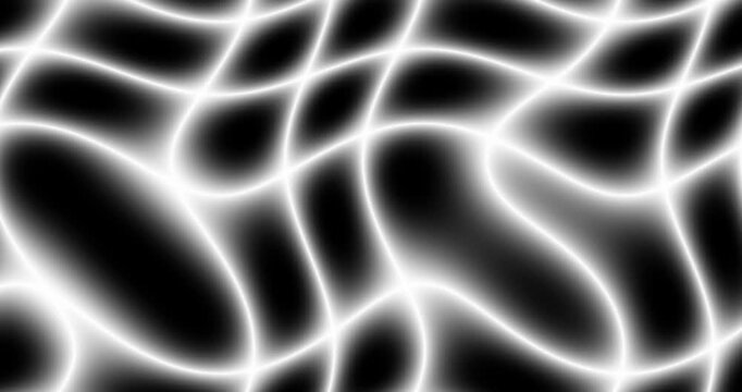 Mesmerizing abstract background: luminous white lines flow and intersect on a deep black canvas. Dynamic monochrome pattern evokes futuristic tech, digital networks, or neural pathways, offering a mod