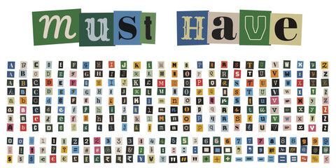 Vintage magazine cutout alphabet for ransom note style true crime graphics and collage art © velikiyzayats
