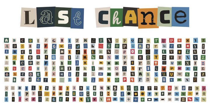 Vintage magazine cutout letters and numbers for true crime mystery and anonymous ransom note collage