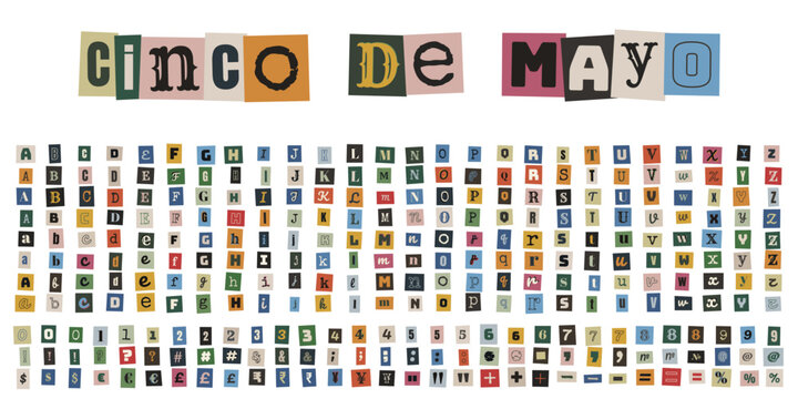 Cinco De Mayo Ransom Note Alphabet and Numbers for Mexican Fiesta Party Decor