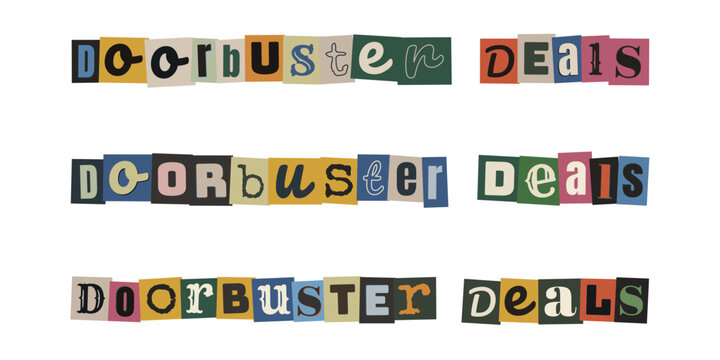 Ransom Note Style Doorbuster Deals Text for Black Friday Retail Sales