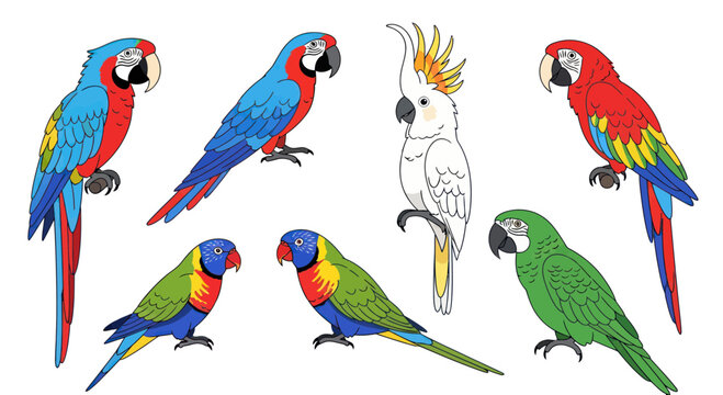 Colorful Parrot Collection Vector Illustration