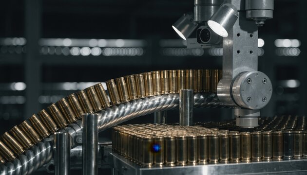 Medium shot capturing vision system analyzing headstamp and markings on cartridges ensuring accurate identification and verification.