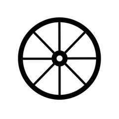 Obraz premium Simple black and white graphic of a spoked wheel icon on a white background