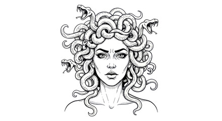 Medusa Mythological Creature Portrait with Snake Hair © udin