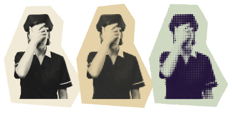 Halftone graphic of a female nurse feeling overwhelmed nursing burnout and compassion fatigue