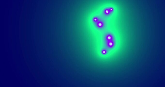 This abstract motion graphic features a mesmerizing play of glowing orange and yellow orbs against a rich, shifting gradient background of deep maroon and vibrant purple. The luminous spheres appear, 