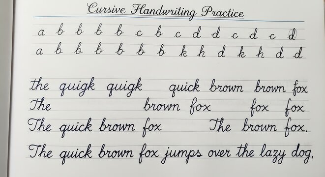 Cursive Handwriting Practice Sheet Featuring Alphabet and Pangram.
