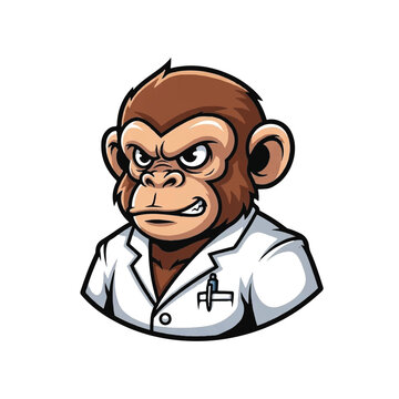 Cartoon Monkey Scientist Wearing Lab Coat.