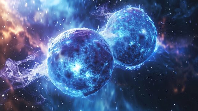 Glowing Blue Binary Stars in Space with Nebula