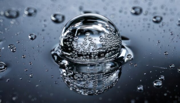 Macro shot of a water bubble with tiny air bubbles inside.