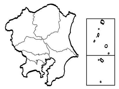 関東地図 筆タッチ 県区分 和風 東日本 / A brushstroke map of Kanto 2