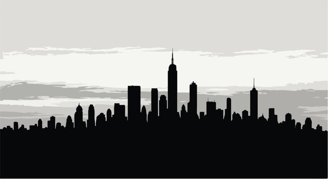 City skyline silhouette with skyscraper horizon