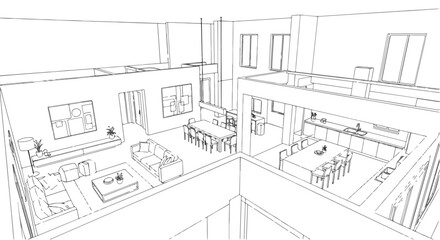 Fototapeta premium Interior architectural sketch of office layout