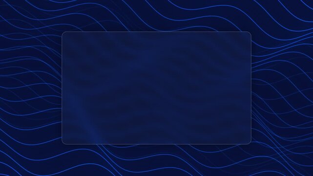 Abstract dark blue background with wavy lines and a frosted glass rectangle frame
