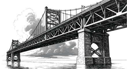 Fototapeta premium Perspective sketch of massive metal bridge