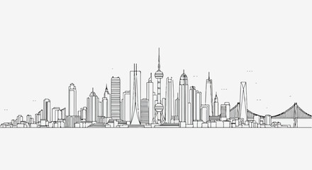 Fototapeta premium Minimalist city skyline with thin line