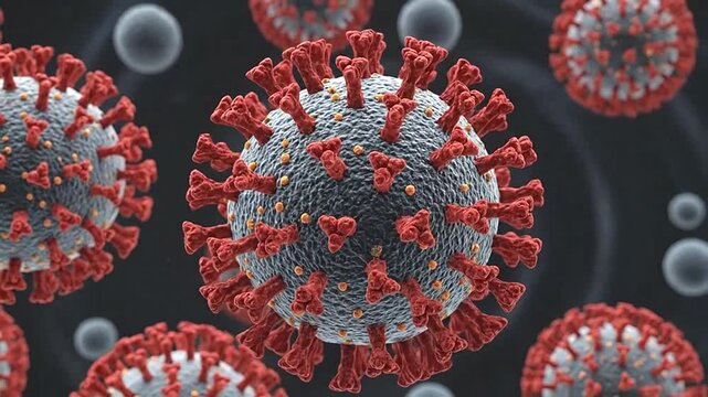 Close-up view of a microscopic biological cell with a complex surface structure and design