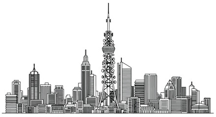 Fototapeta premium Modern city skyline with tall tower