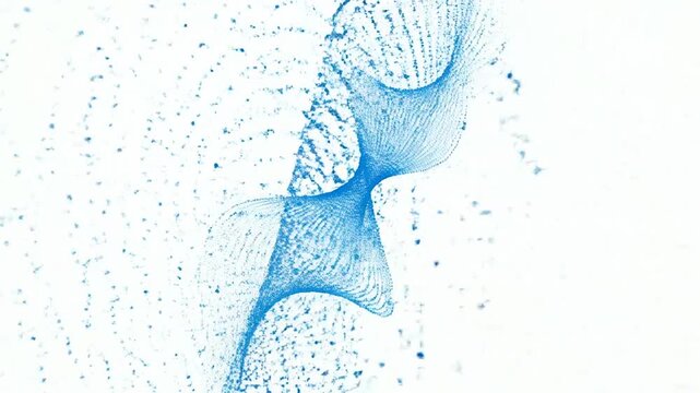 Abstract blue dotted lines create a dynamic and flowing visual pattern on a white background
