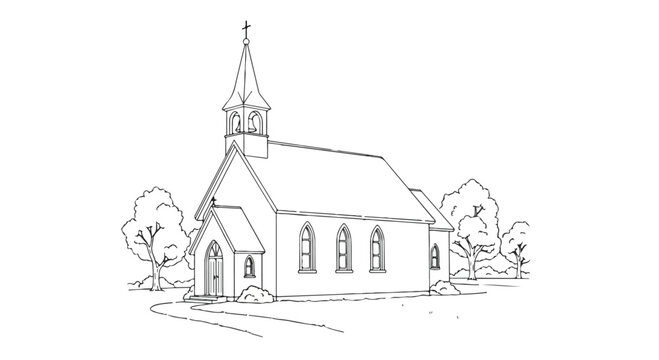 Sketch of village chapel on landscape